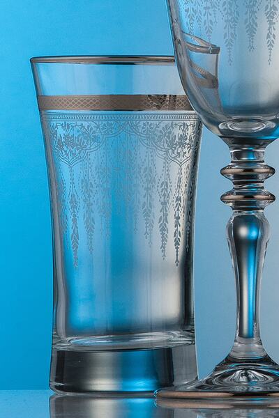 KCD Platin Kesme El Dekor Yaldızlı 6 Adet Desenli Su Ve Meşrubat Bardak Takımı