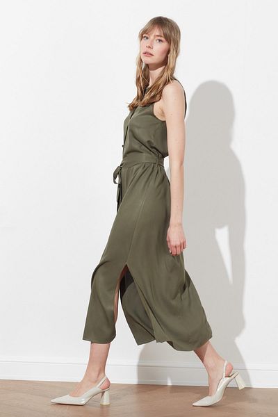 Trendyol Collection Khaki Belted Prevailing Collar Midi Woven Shirt Dress TWOSS19XM0112