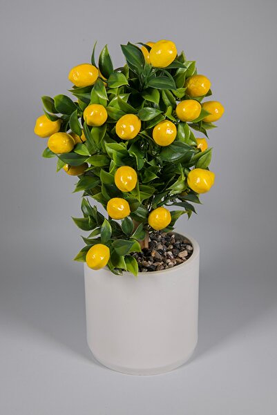 YAPAY ÇİÇEKÇİNİZ Τεχνητό δέντρο λεμονιού σε απλή λευκή γλάστρα από σκυρόδεμα