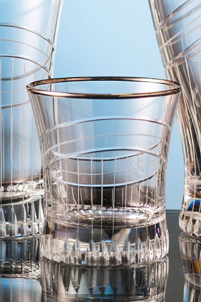 KCD Seremoni Platinum Cut Hand Decor Gilded 6 Pieces Patterned Water Glass Set