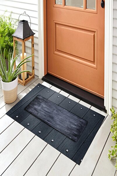 Evsebu Pienso Home Siyah Ahşap Dekoratif Kapı Önü Paspası