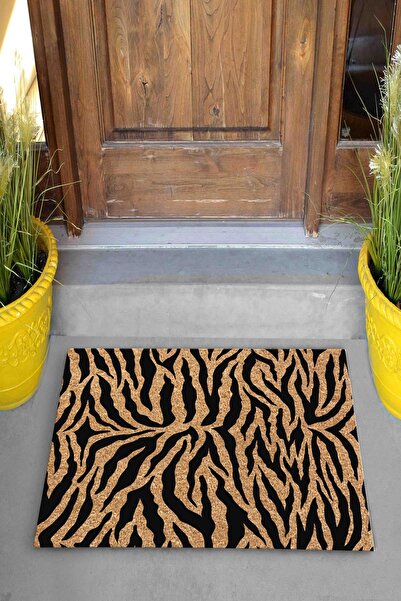 Evsebu Dekoratif Kapı Önü Paspası Bej Yaprak Desen