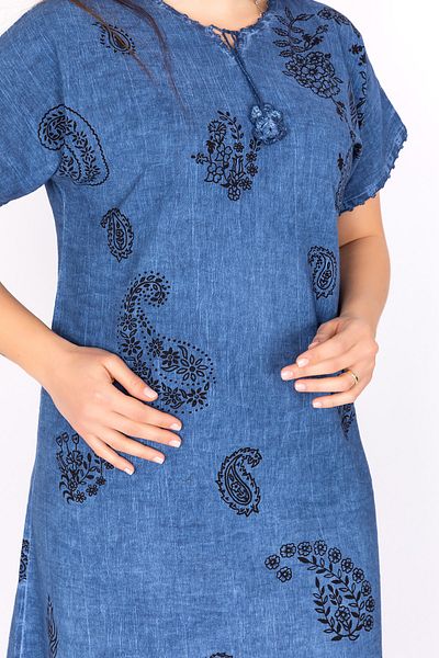 Kardelen Butik Ümraniye Women's Blue Washed Sile Cloth Short Sleeve Dress
