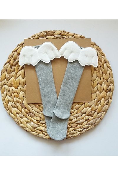 Asa Bebek Çocuk Angel Winged Baby Girl Gray Knee-Cuff Socks