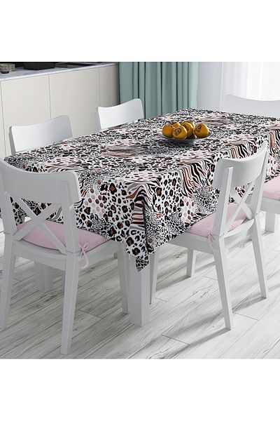 Realhomes Față de masă imprimată digitală modernă cu model Ikat imprimat leopard