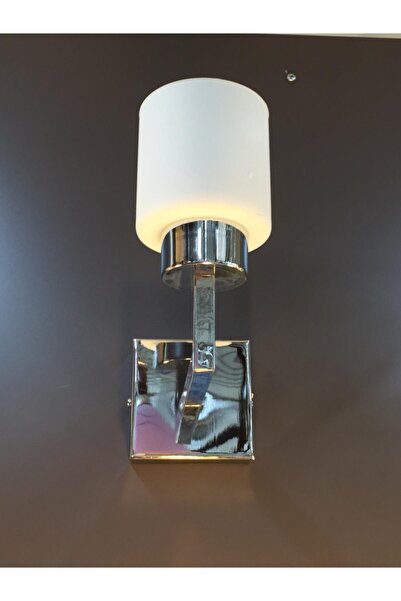Retro Krom Kare Tabanlı Beyaz Camlı Aplik E 27 Duylu