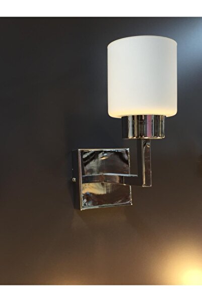 Retro Krom Kare Tabanlı Beyaz Camlı Aplik E 27 Duylu