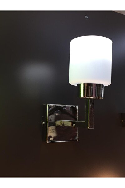 Retro Krom Kare Tabanlı Beyaz Camlı Aplik E 27 Duylu