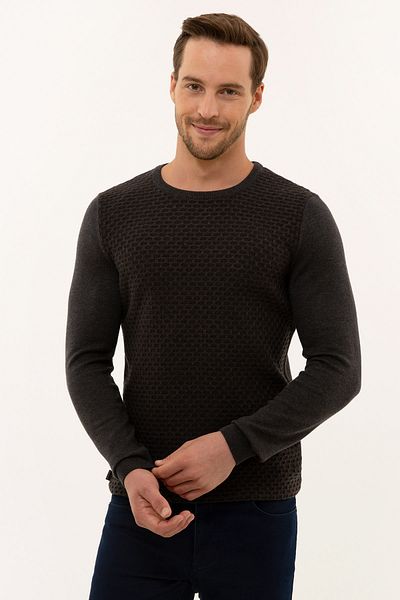 Pierre Cardin Ανδρικό πλεκτό πουλόβερ καφέ Slim Fit G021SZ0TK.000.1114078