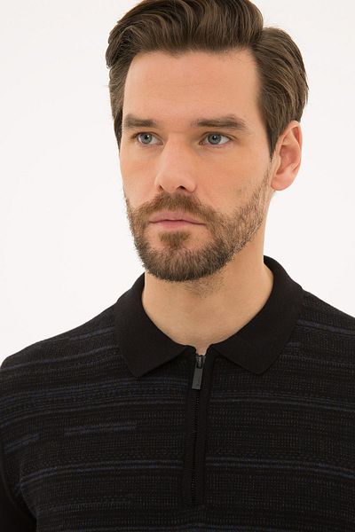 Pierre Cardin Men's Black Slim Fit Polo Collar Knitwear Sweatshirt G021SZ0TK.000.1156711