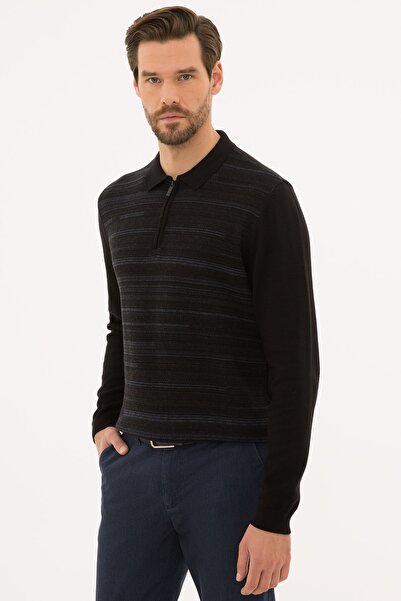 Pierre Cardin Erkek Siyah Slim Fit Polo Yaka Triko Kazak G021SZ0TK.000.1156711
