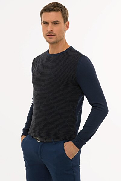 Pierre Cardin Чоловічий темно-синій светр-пуловер тонкої посадки G021SZ0TK0001217417