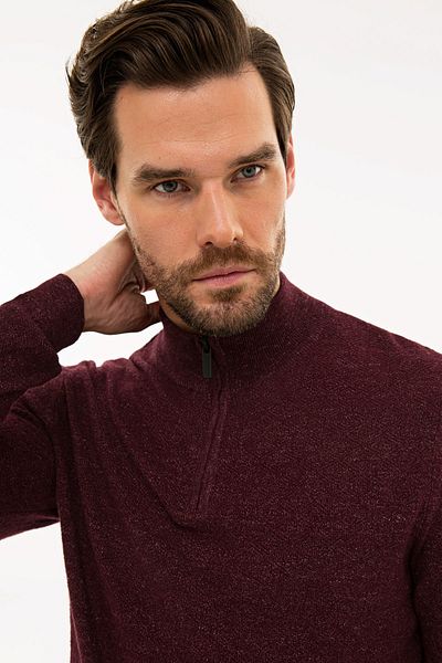 Pierre Cardin Men's Burgundy Slim Fit Half Turtleneck Knitwear Sweater G021SZ0TK.000.1129187