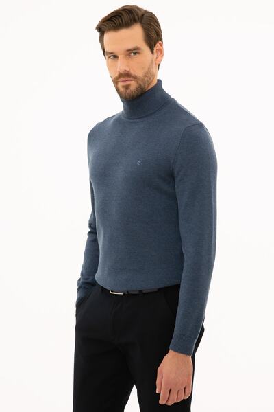 Pierre Cardin Ανδρικό πλεκτό πουλόβερ Indigo Melange Slim Fit Full Turtleneck Basic