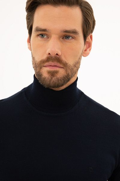Pierre Cardin Мъжки тъмносин тънък пуловер с пълна яка и трикотаж G021SZ0TK.000.1111419