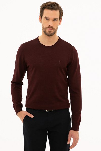 Pierre Cardin Men's Claret Red Slim Fit Crew Neck Basic Knitwear Sweater G021SZ0TK.0001111422