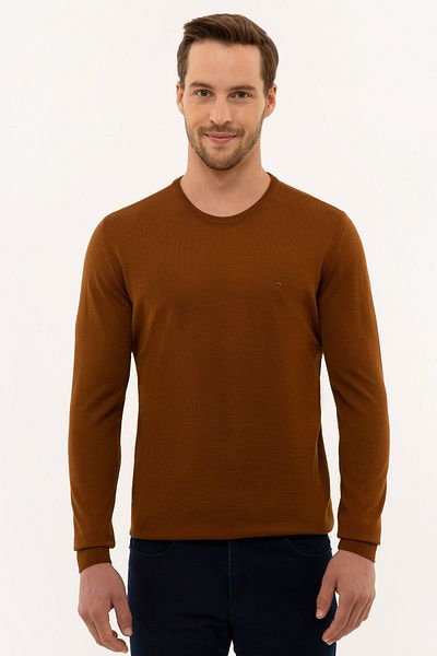 Pierre Cardin Men's Brown Slim Fit Crew Neck Basic Knitwear Sweater G021SZ0TK.000.1111422