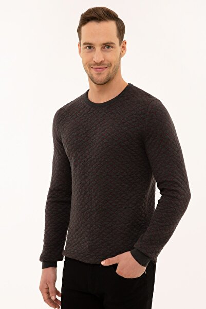 Pierre Cardin Erkek Bordo Detaylı Antrasit Melanj Slim Fit Triko Kazak G021SZ0TK.000.1114017