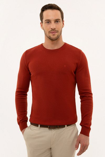 Pierre Cardin Men's Brick Slim Fit Crew Neck Basic Knitwear Sweater