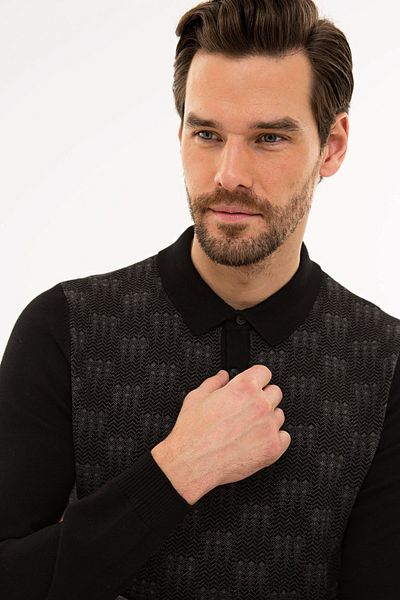 Pierre Cardin Men's Black Slim Fit Polo Collar Knit Sweater G021SZ0TK.000.1120238