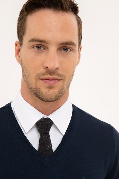Pierre Cardin Мъжки тъмносин тънък пуловер с V-образно деколте G021SZ0TK.0001171062