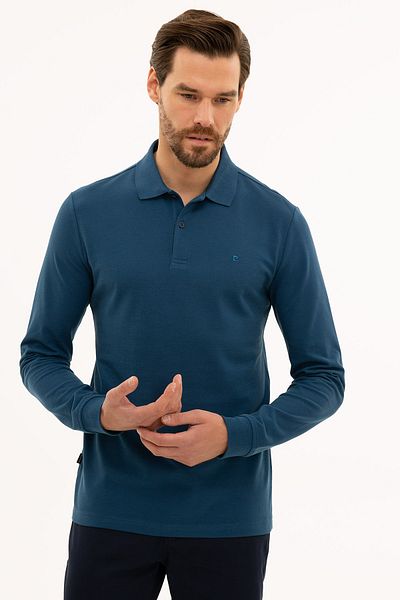Pierre Cardin Мъжки светъл тъмносинен суитшърт с поло яка G021GL082.0001208969