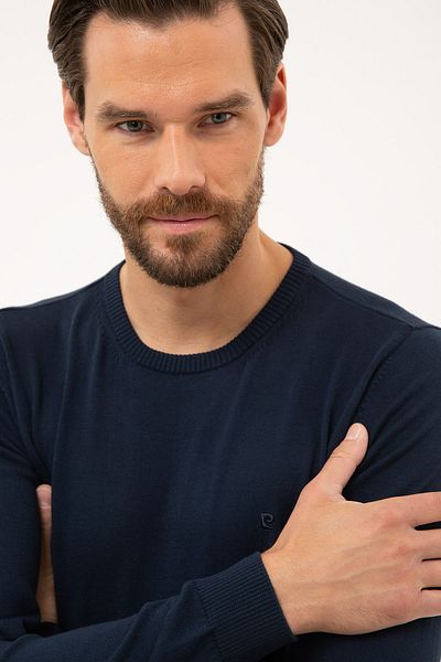 Pierre Cardin Мъжки тъмносин тънък пуловер с кръгло деколте Основен трикотаж G021SZ0TK.0001171012
