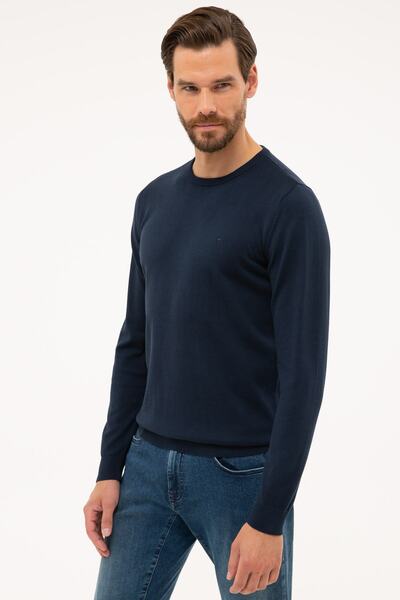 Pierre Cardin Férfi sötétkék, karcsúsított, nagy nyakú, egyszerű kötöttáru pulóver G021SZ0TK.0001171012