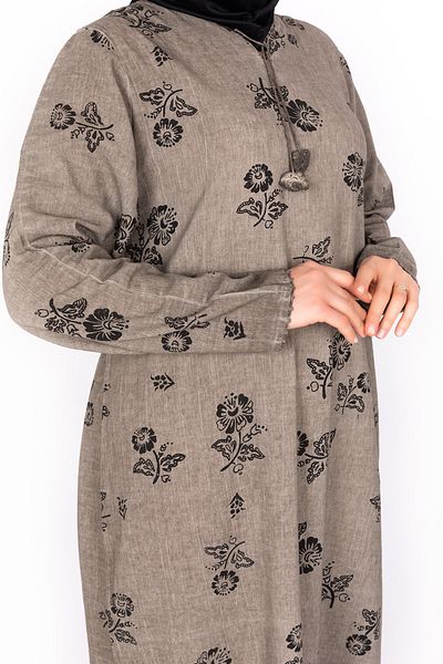 Kardelen Butik Ümraniye Long Sleeve Sile Cloth Dress - Light Brown