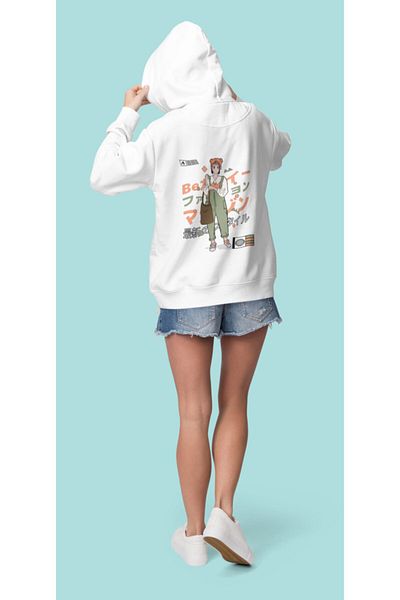 Raf Coll Φούτερ Unisex Λευκή κουκούλα με ψηφιακή εκτύπωση