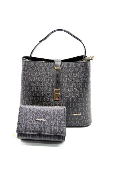 Just Polo Women's Black Hand and Shoulder Bag Wallet Set