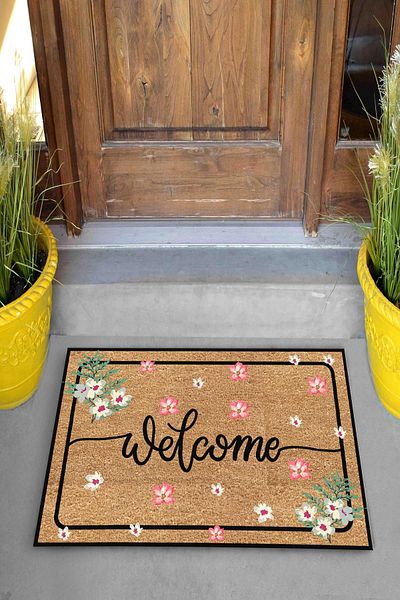 Evsebu Decorative Door Mat Welcome Pink Flower