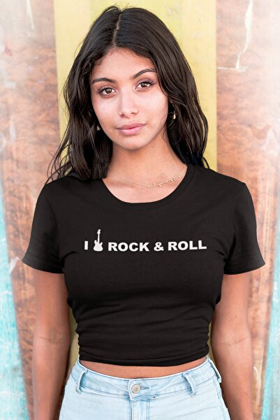 ROCKANDROLL Tricou negru Rock&amp;Roll scurt crop top de damă