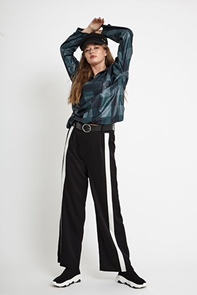 VERDA Kadın Mavi Ekose Desenli Trençkot