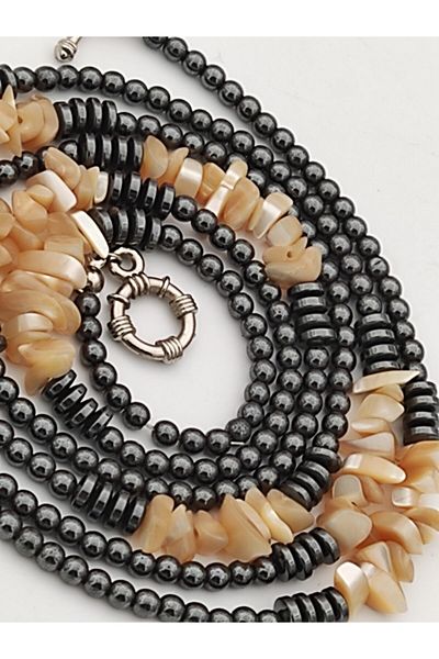 Stoneage Hematite Jewelled Mother of Pearl Lock Healing Sailor Necklace