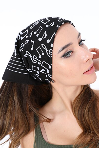 Herşey Nota Γυναικεία μπαντάνα με μαύρο σχέδιο νότας 100% βαμβάκι