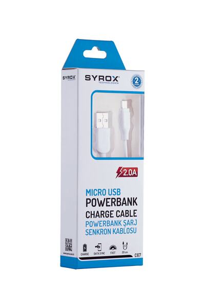 Syrox C67 Micro Usb 2.0a Hızlı Şarj Kablosu *powerbank Kullanımı Için Kısa Kablo(20cm)