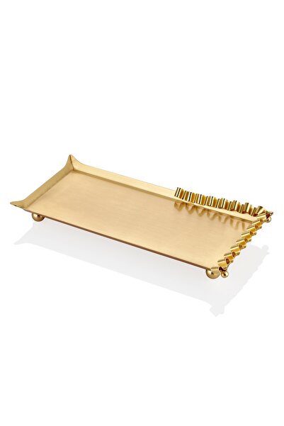 SETABIANCA Pirinç Dalgalı Desenli Altın Tepsi