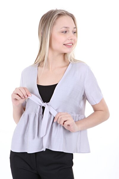 DISENTIS MODEST Сірий болеро з короткими рукавами - жіночий, зав'язується спереду