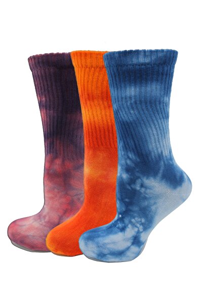 A CLASSE 3 Pack Tie Dye Pattern Women's Sports Socks (Purple, Orange, Blue)