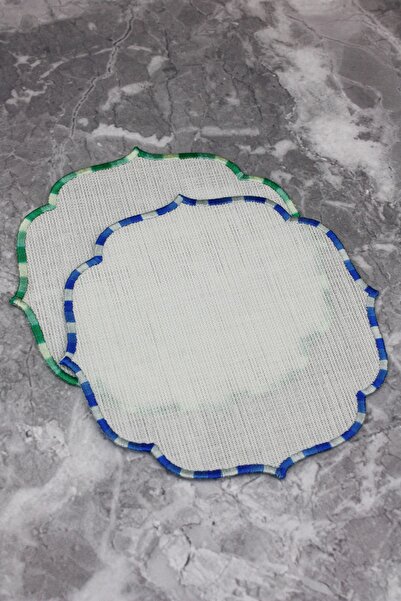 WEARE2 Șervețele de cocktail din 2 piese, cu efect de in, brodate în 2 culori...