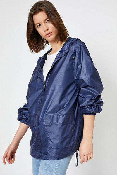 Koton Marineblauer Regenmantel mit Kapuze für Damen 0yak23889ew