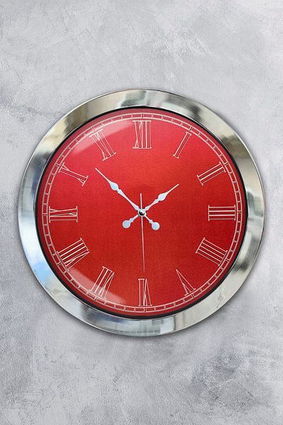 Kasva Concept Gift 36 cm Chrome Metal Red Wall Clock