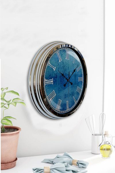 Kasva Concept 40 cm Chrome Metal Blue Pattern Wall Clock