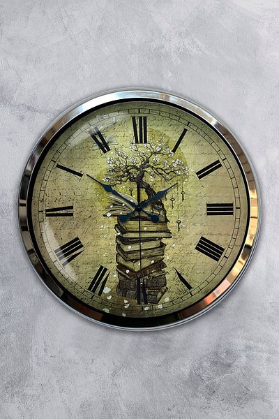 Kasva Concept Gift 40 cm Chrome Metal Book Wall Clock
