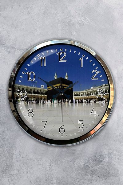 Kasva Concept Cadou 40 Cm Ceas de Perete Kaaba din Metal Cromat