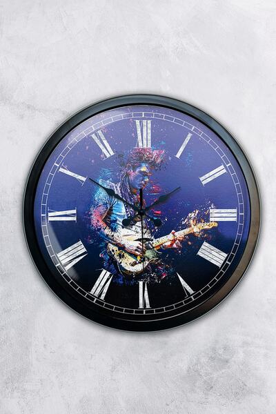 AİB STORE هدية ساعة حائط عازف الجيتار المعدنية السوداء مقاس 40 سم