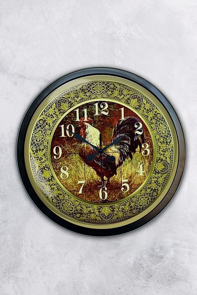 Kasva Concept Gift 40 cm Black Metal Rooster Wall Clock