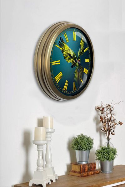 Kasva Concept 40 cm Tumbled Metal Parrot Wall Clock