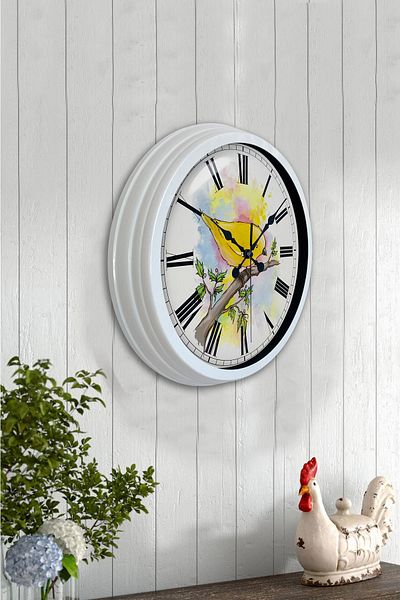 Kasva Concept Gift 40 cm White Metal Bird Wall Clock